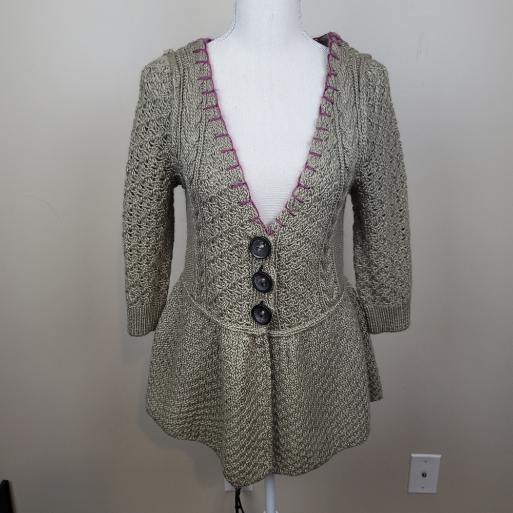 NWT Free People Olive Knit Wool Cardigan Sweater